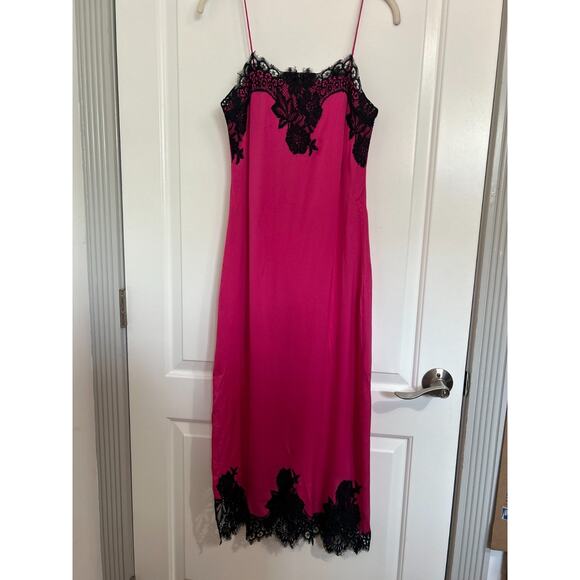 Alice & Olivia Luna Silk Slip Dress Lace Hot Fuchsia Size XS Chic 90s Babydoll - Picture 2 of 16